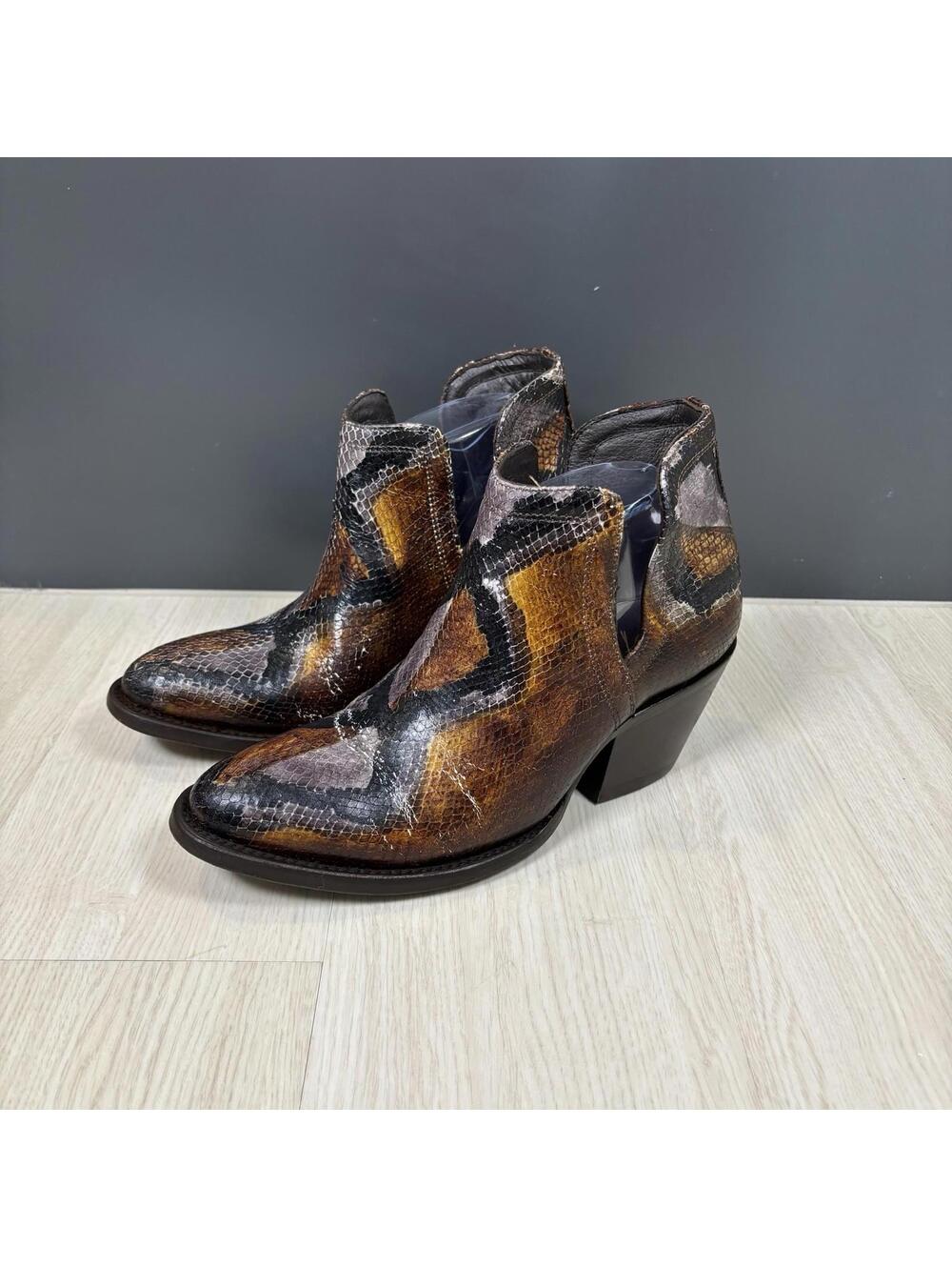 Ariat Women's Brown Snake Print Leather Embroidered Dixon Western Booties Sz 8B